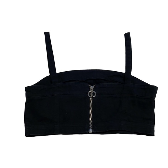 Oka Kie Black Denim Spaghetti Strap Crop Top With Zipper  - Size Medium - Picture 2 of 7